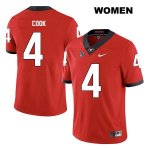 Women's Georgia Bulldogs NCAA #4 James Cook Nike Stitched Red Legend Authentic College Football Jersey MIH3454KK